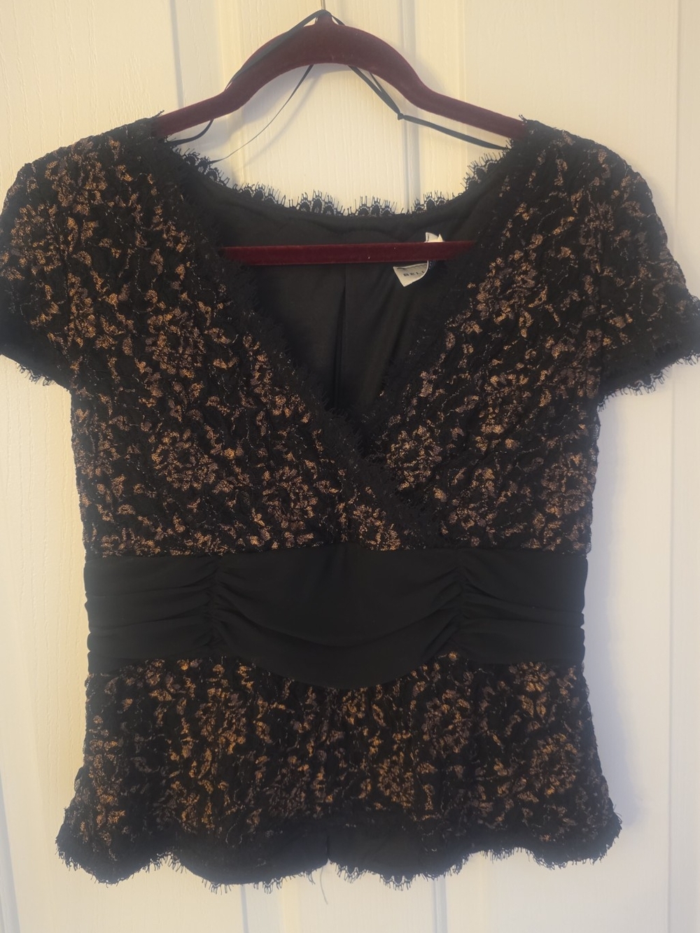 Black and Gold Lace V-Neck Women’s Top